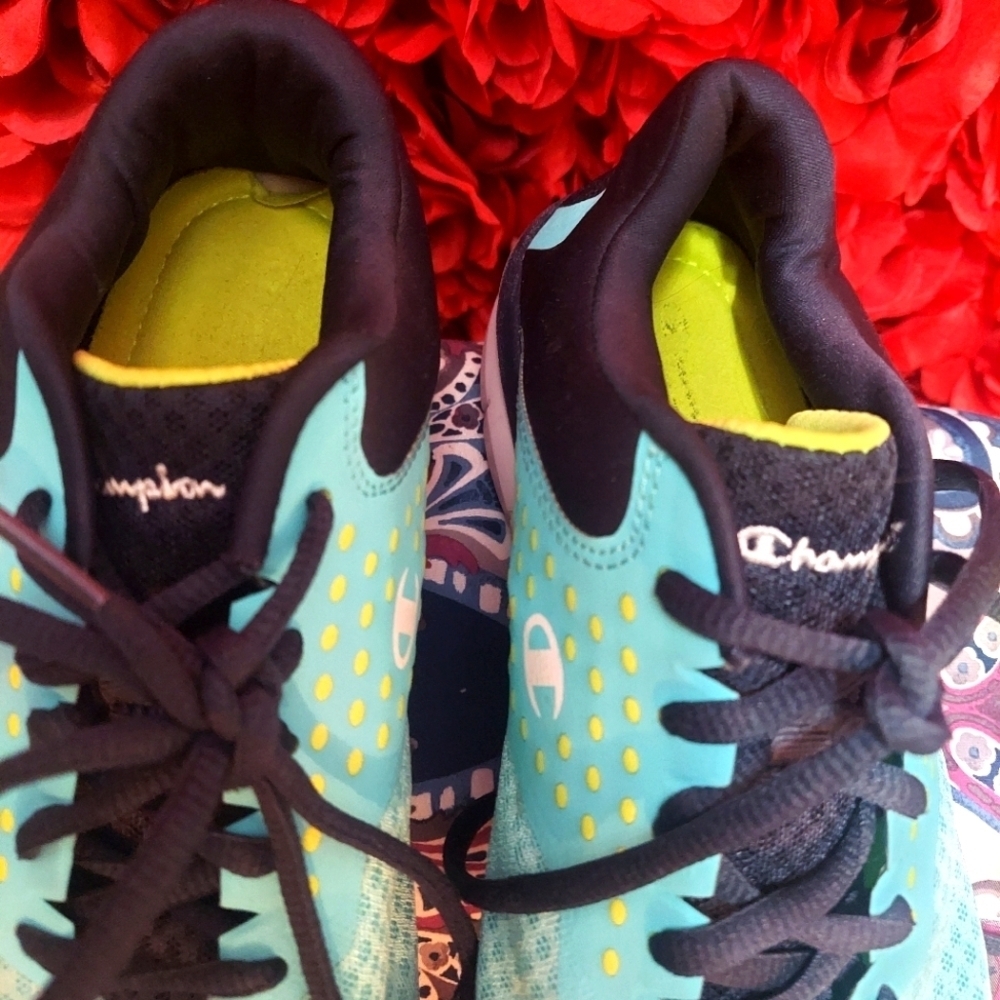 Champion Women's Size 8 Aqua/Navy/Neon Yellow Sneakers